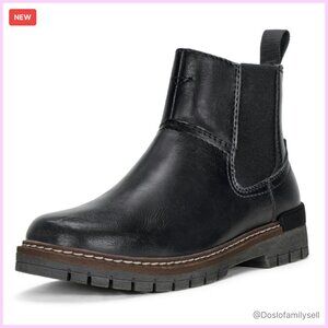 Chunky Heel Platform Chelsea Boots Slip On Elastic Band Round Toe Retro